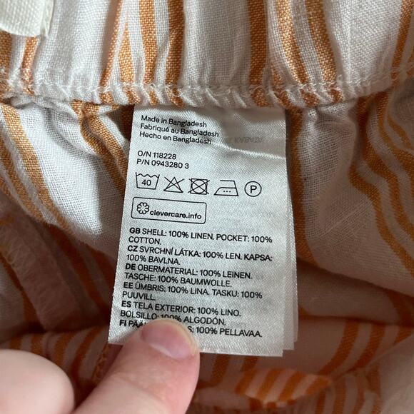 H&M Pants Medium Linen Pull On Stretch Cropped Striped Orange White Beach Boho - Picture 9 of 16